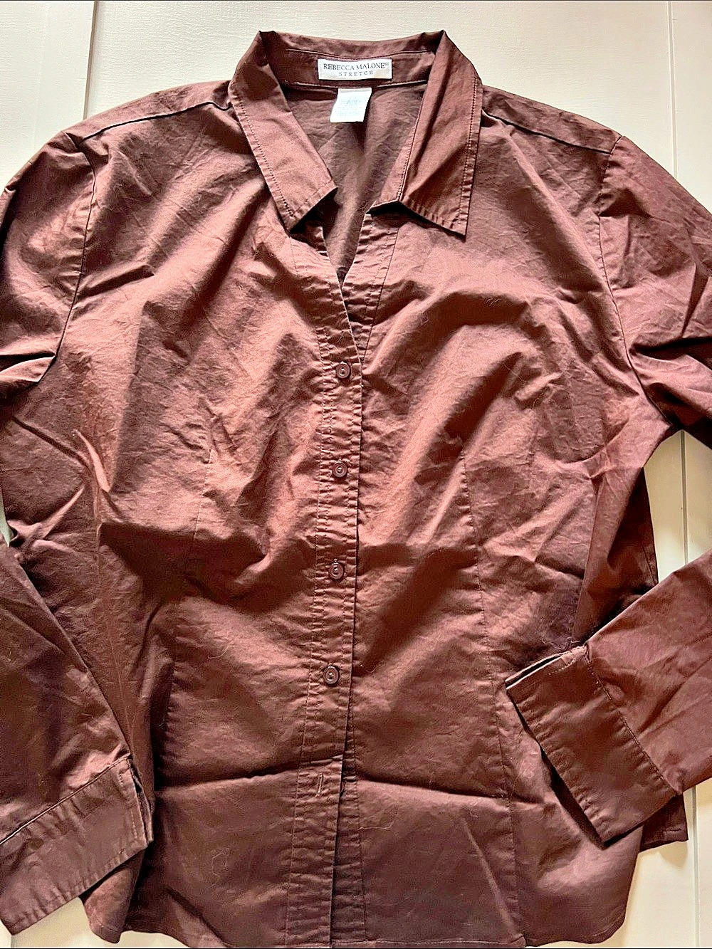 Rebecca Malone Stretch Button Down Shirt in Brown Size Large